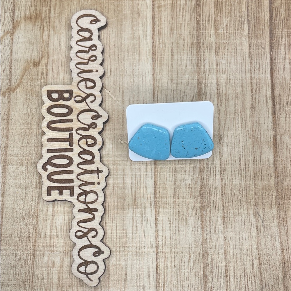 Turquoise Blue Geometric Clay Stud Earrings